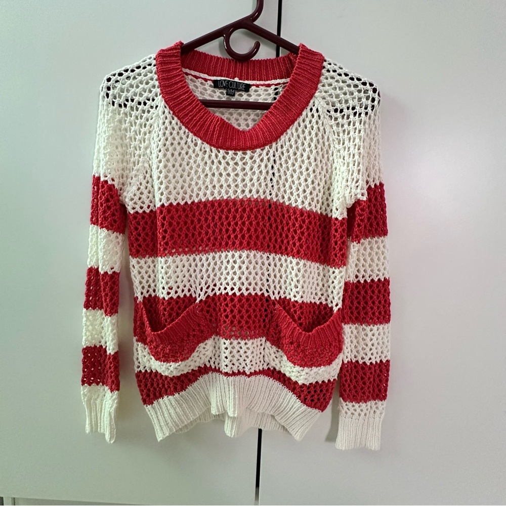 Love Culture Red and White Striped Knit Sweater S